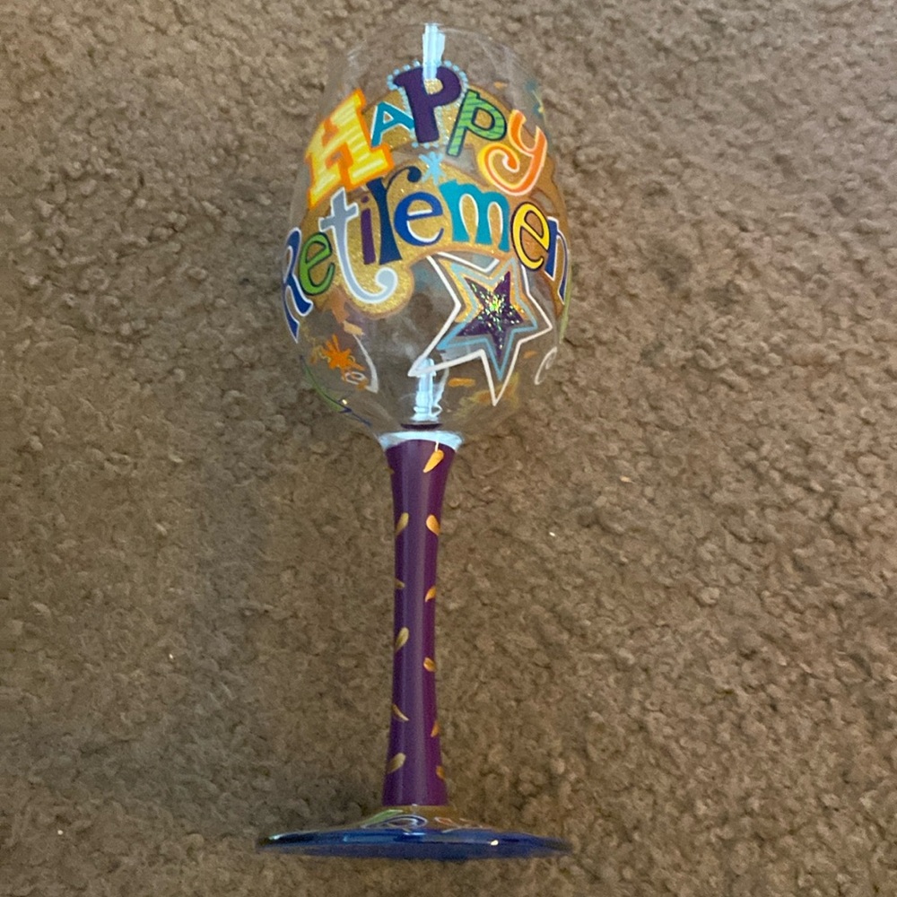Lolita “Happy Retirement” Wine Glass.
